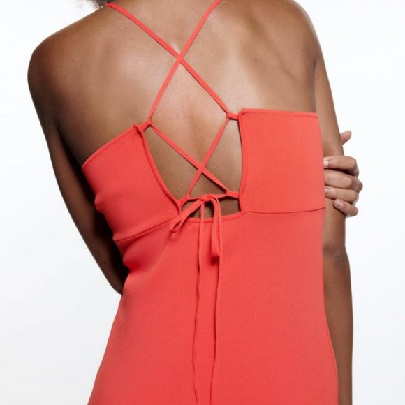 ZARA WATERMELON RED BANDAGE KNIT CUT OUT LACE UP CROSS BACK DRESS $49.90 - Picture 4 of 9